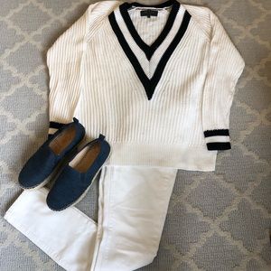 rag & bone White and Black V-Neck Sweater